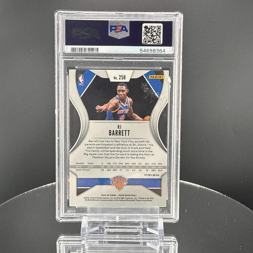 2019 Panini Red White Blue Prizm #250‎ RJ Barrett Knicks RC Rookie PSA 9